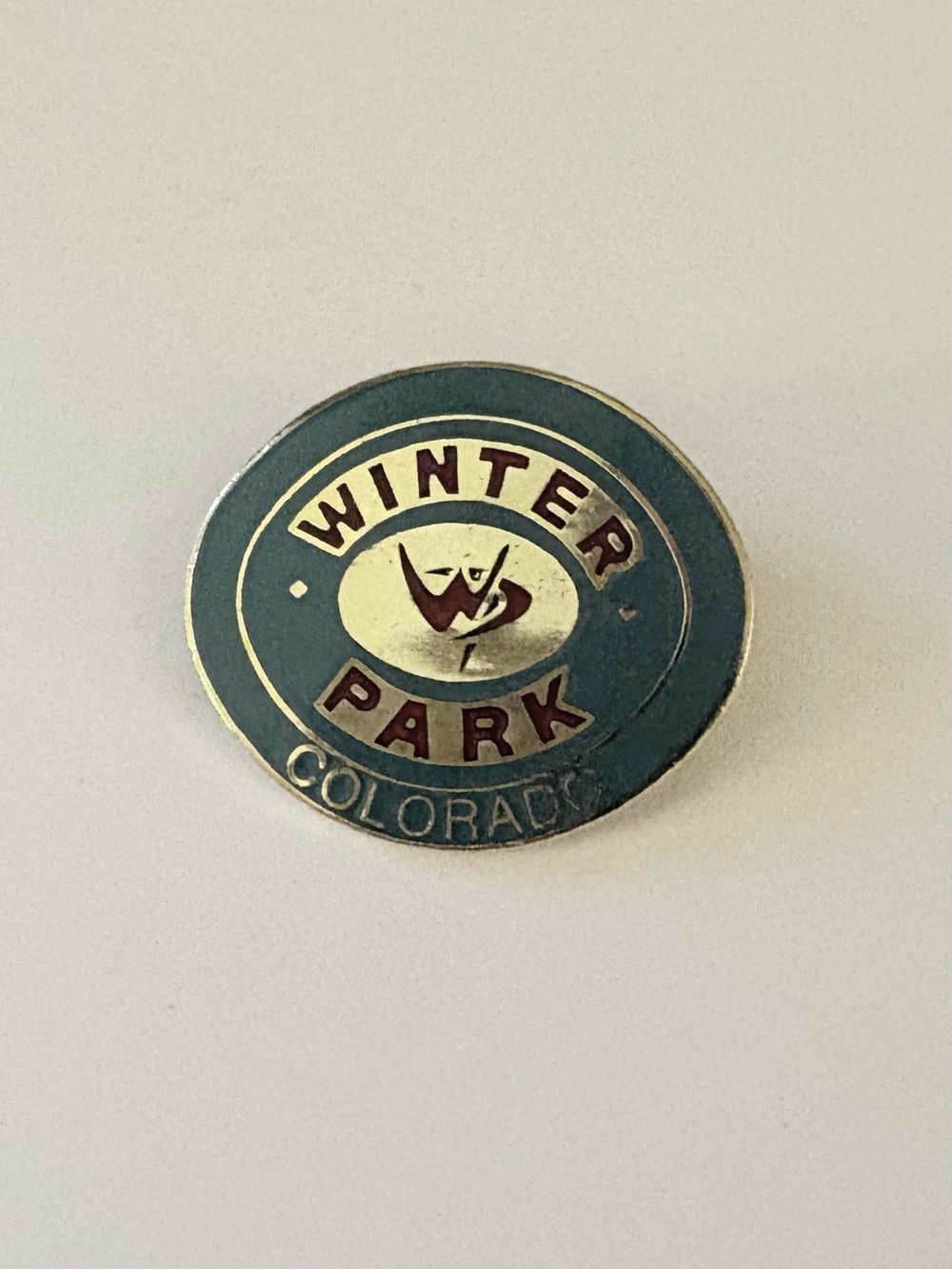 Vintage Winter Park Colorado Ski Resort Lapel Pin Teal Enamel Skiing Souvenir